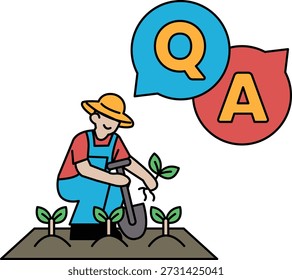 Um homem está ajoelhado em um jardim, cercado por plantas. A imagem é uma representação do conceito de crescimento e carinho. As ações do homem de cuidar das plantas simbolizam o cuidado