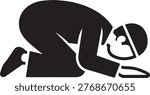 Man kneeling in prayer, head to ground, silhouette black