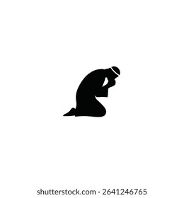 Man kneeling in prayer humble supplication silhouette.