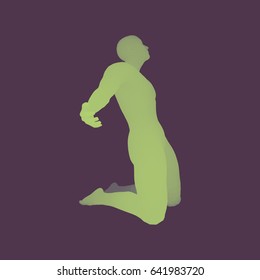 Man kneeling and praying to God. 3D Human Body Model. Design Element. Vector Illustration.