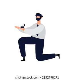 man kneeling with ring character