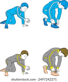 Man Kneeling and Tying Shoelaces in a Tracksuit Illustration