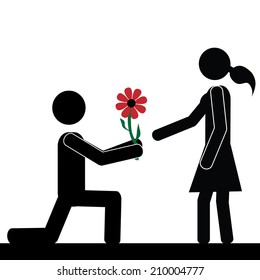 A man kneels in front of a girl. It is a stick figure vector. EPS10 