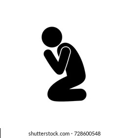 man kneels praying, stick figure simple isolated icon vector