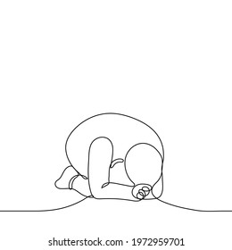 man knelt down, put his head on folded hands - one line drawing vector. the concept of supplication, prayer, asking for forgiveness, desperate sobs, confession, idolatry