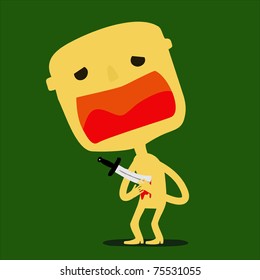 man with a knife stuck in his chest