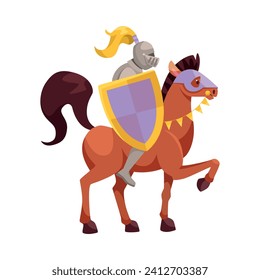 Man Knight on Horse with Shield as Fairytale Character Vector Illustration
