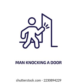 man knocking a door icon from people collection. Thin linear man knocking a door, door, knock outline icon isolated on white background. Line vector man knocking a door sign, symbol for web and mobile