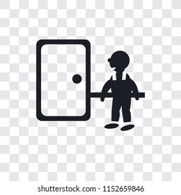 Man knocking a door vector icon isolated on transparent background, Man knocking a door logo concept
