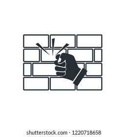 Man knocking on a brick wall.