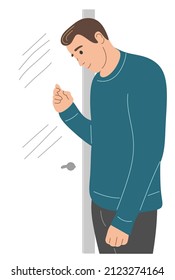 A man knocks on the door. Flat vector illustration.