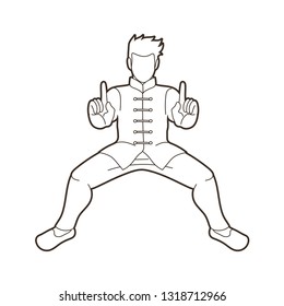 Man Kung Fu action ready to fight graphic vector
