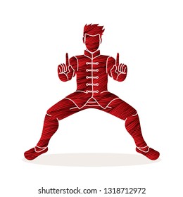 Man Kung Fu action ready to fight graphic vector
