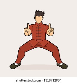 Man Kung Fu action ready to fight graphic vector