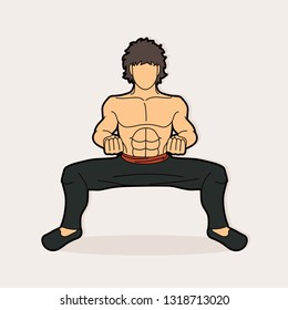 Man Kung Fu action ready to fight graphic vector