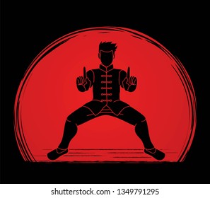 Man Kung Fu action ready to fight graphic vector