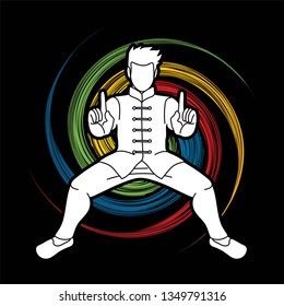 Man Kung Fu action ready to fight graphic vector
