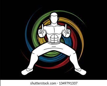 Man Kung Fu action ready to fight graphic vector