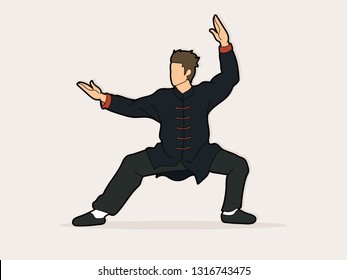 Man Kung Fu pose ready to fight graphic vector.