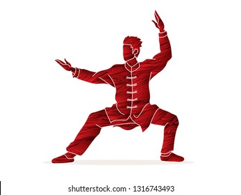 Man Kung Fu pose ready to fight graphic vector.