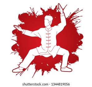Man Kung Fu pose ready to fight graphic vector