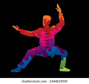 Man Kung Fu pose ready to fight graphic vector