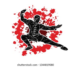 Man Kung Fu pose ready to fight graphic vector