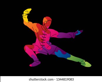 Man Kung Fu pose ready to fight graphic vector