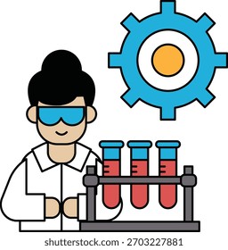 Um homem de jaleco está segurando um copo. A imagem é sobre ciência e experimentação