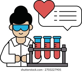 Un hombre con bata de laboratorio sostiene un vaso de precipitados y sonríe. Concepto de felicidad y positividad