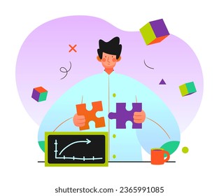 a man in a lab coat is holding a puzzle piece