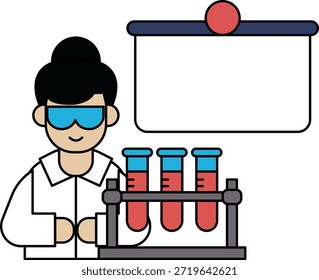Un hombre con bata de laboratorio sostiene tres tubos de ensayo. La Imagen pretende transmitir la idea de la experimentación y el descubrimiento científicos