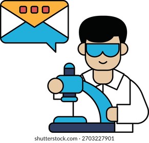 Un hombre con bata de laboratorio sostiene una herramienta y sonríe. Está feliz y contento con su trabajo. Concepto de profesionalismo y experiencia, ya que el hombre lleva una bata de laboratorio y gafas