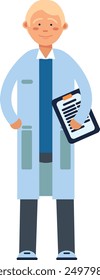 Man in lab coat with paper document. Laboratory science worker