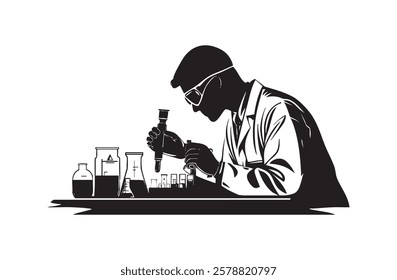 A man in a lab coat is working on an experiment