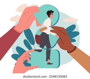 Man with lack of time. Businessman and employee hurry up to work. Time management and work process organization. Planning and setting goals and deadlines. Flat vector illustration