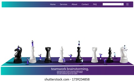 man and  Lady  teamwork brainstorming, Chess game concept  black and white, Creativity Idea and Concept infographic template.