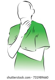 The man laid his hand on his throat. Colored vector illustration of sore throat, laryngitis, tonsillitis.