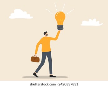 a man with a lamp light which means he has a brilliant idea in business