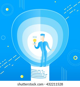 Man with lamp simbol idea abstract. lamp symbol of the idea of the abstract color web illustration