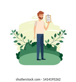 man in landscape with curriculum vitae