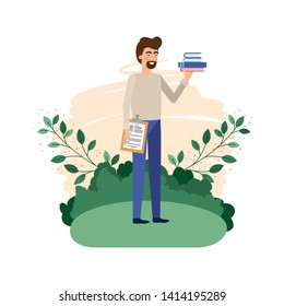 man in landscape with curriculum vitae