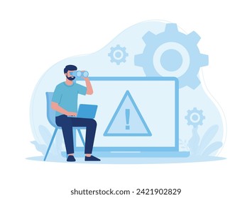 man with laptop analyzing errors on laptop trending concept flat illustration
