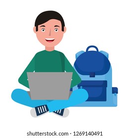 man with laptop and backpack school
