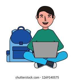 man with laptop and backpack school
