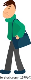 Man with a laptop bag, illustration, vector on a white background.