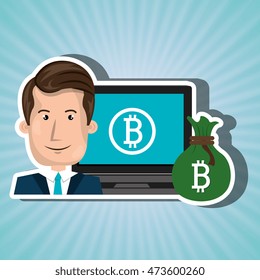 man laptop bitcoin online vector illustration eps 10
