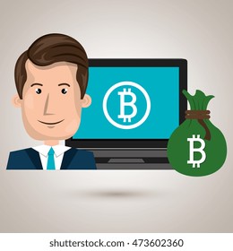 man laptop bitcoin online vector illustration eps 10