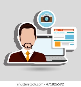 man laptop book document vector illustration design