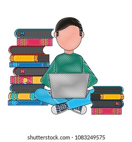 man with laptop and books character